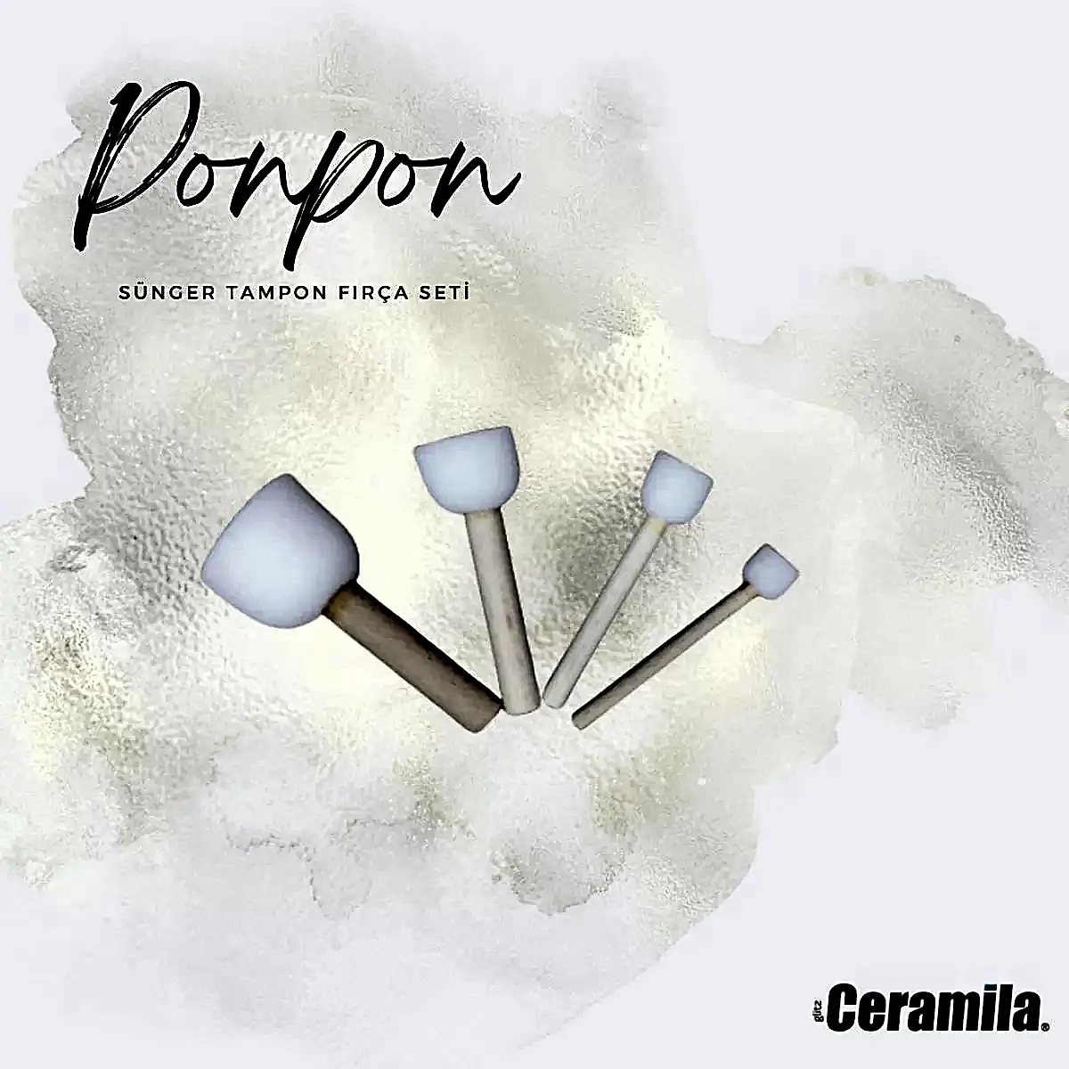Ceramila - Ponpon 3030 Beyaz Sünger Tampon Fırça Seti